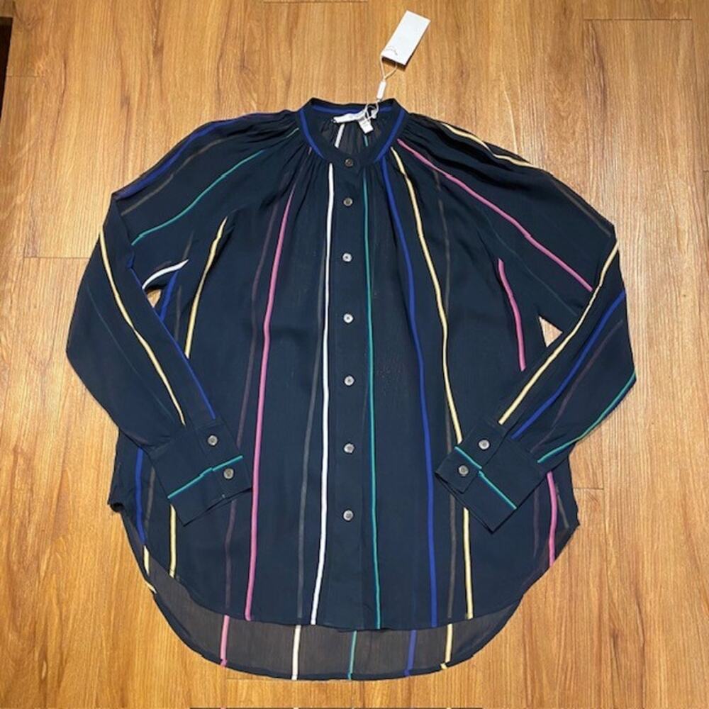 Derek Lam 10 Crosby Sheer‎ Rainbow Striped Mandarin Collar Blouse & Cami Women 0 - Picture 10 of 12